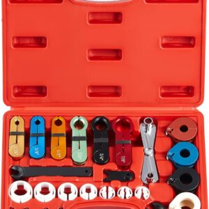 Orion Motor Tech Master Quick Disconnect Tool Set, 25pc Line Disconnect Tool Kit for A/C Fuel & Transmission Systems, Fuel Line Disconnect Tools for Mechanics Compatible with Ford Chevy GM More, Red
